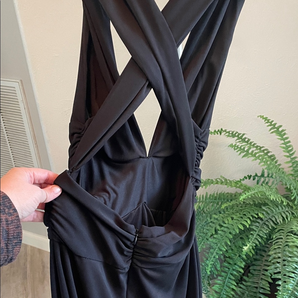 White House Black Market Black Plunging Neckline with Crisscross Low Back Dress - Picture 2 of 6
